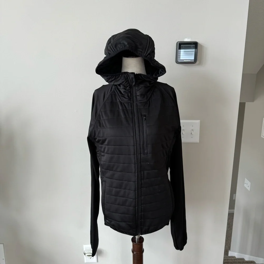 Zyia Shiny Quilted Full Zip Hooded Light-Weight Athletic Jacket